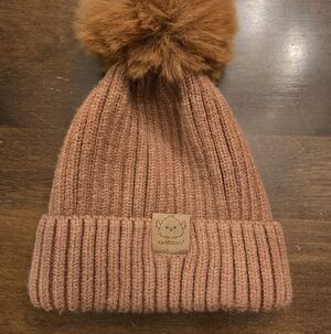 Kids Cozy Brown Knit Beanie with Pom Pom